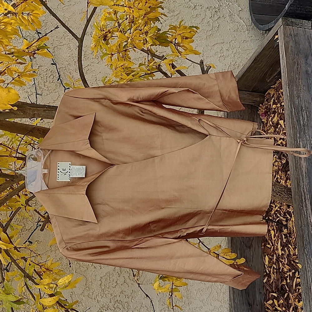 Gold 100% Silk Wrap Blouse